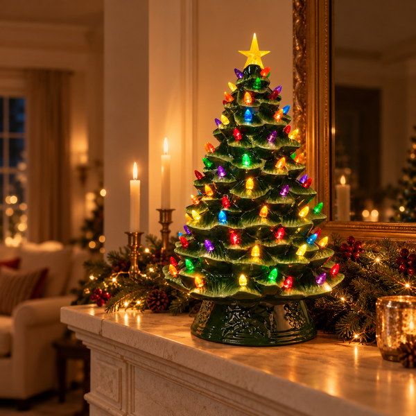Vintage Ceramic Christmas Tree with Lights
