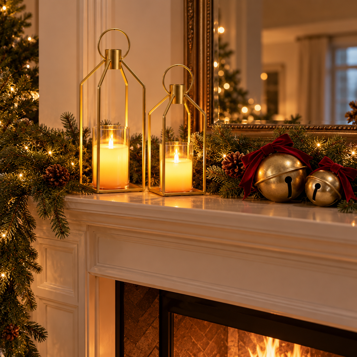 Gold Metal Candle Lanterns with LED Flameless Candles – Timer & Remote, Indoor/Outdoor Holiday Decor, 12" & 15"