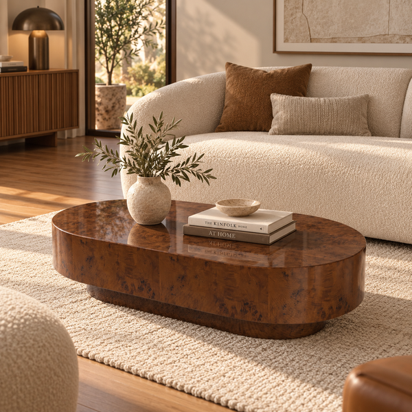 Walnut Burl Wood Oval Coffee Table 43.7"