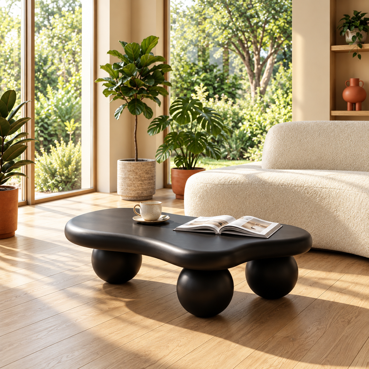 Cloud Coffee Table 40" with Ball Legs Low Modern Coffee Table for Living Room
