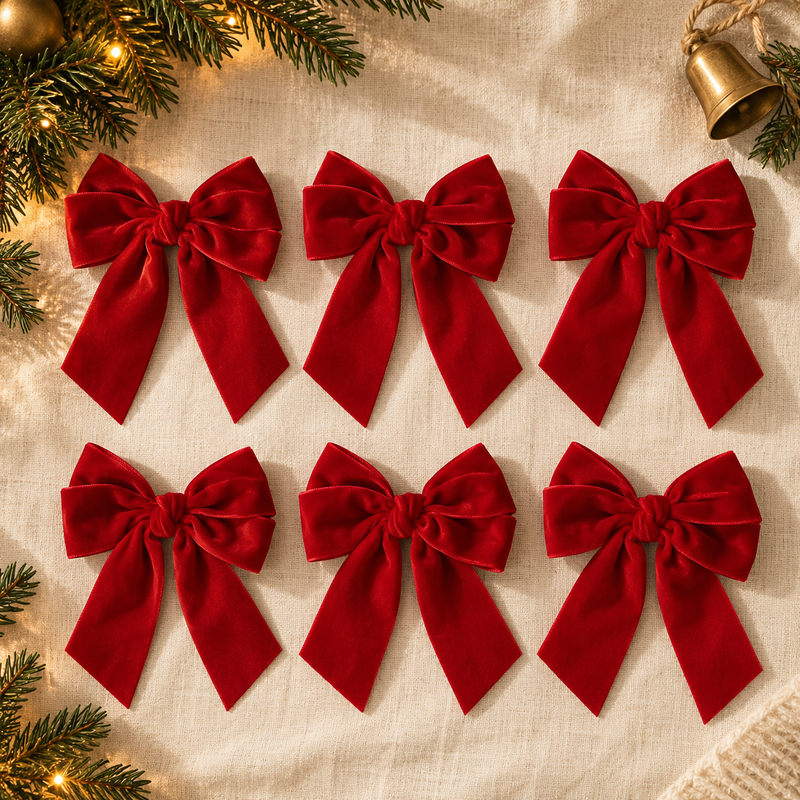 Red Velvet Christmas Bows with Wire Ties