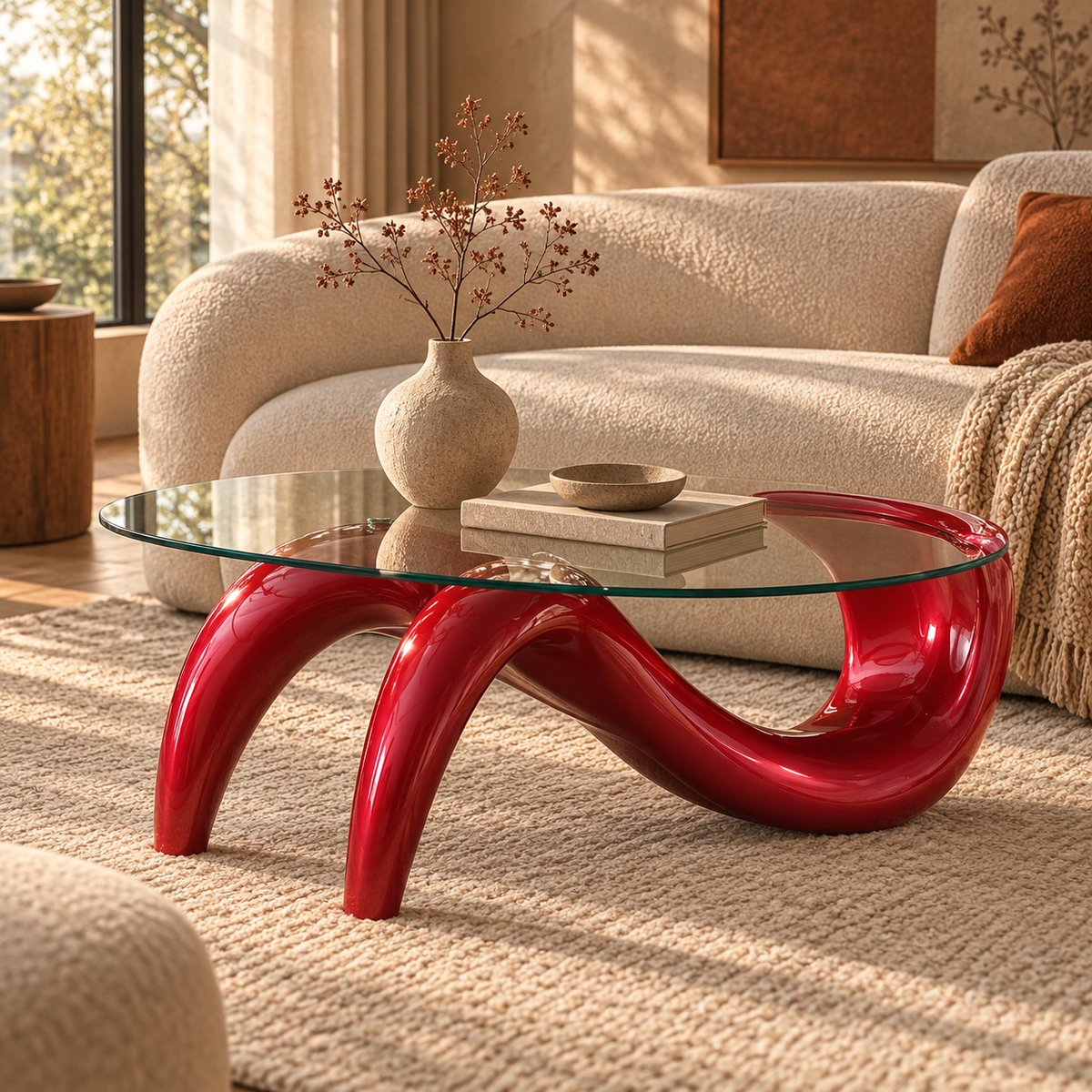 Sculptural Oval Glass Coffee Table 35.5"