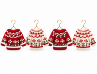 Felted Sweater Christmas Tree Ornaments – Mini Fair Isle Knit Sweaters, Red & White, Set of 4 or 8
