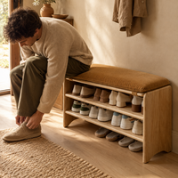 Solid Wood Shoe Bench with Ginger Corduroy Cushion – view 4