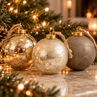Textured Metallic Glass Ball Christmas Ornaments, Boxed Set of 6 – Gold, Silver & Grey, 3" and 4"