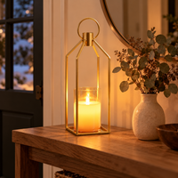 Gold Metal Candle Lanterns with LED Flameless Candles – Timer & Remote, Indoor/Outdoor Holiday Decor, 12" & 15"