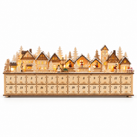 Wooden Christmas Village Advent Calendar with LED Lights – 24 Countdown Drawers, Light-Up Holiday Market Mantel Decor