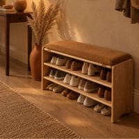 Solid Wood Shoe Bench with Ginger Corduroy Cushion – view 7