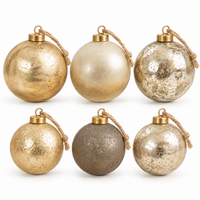 Textured Metallic Glass Ball Christmas Ornaments, Boxed Set of 6 – Gold, Silver & Grey, 3" and 4"