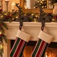 Sitting Reindeer Christmas Stocking Holder – Weighted Metal Mantel Hook, Bronze or Black