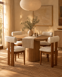 Cream Bouclé Dining Chair with Wood Frame – view 8