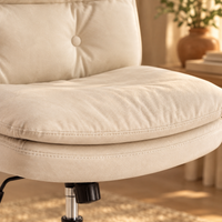 Swivel Desk Chair with Wheels Beige Faux Leather Home Office Chair – view 5