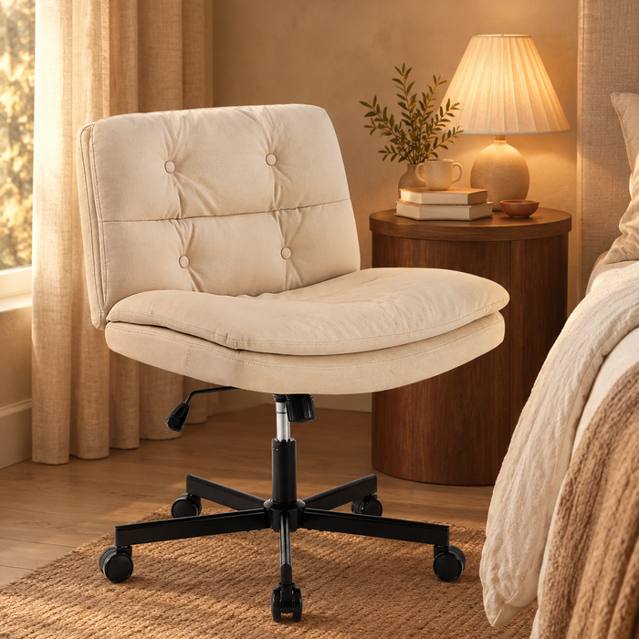 Swivel Desk Chair with Wheels Beige Faux Leather Home Office Chair