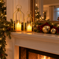 Gold Metal Candle Lanterns with LED Flameless Candles – Timer & Remote, Indoor/Outdoor Holiday Decor, 12" & 15"