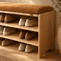 Solid Wood Shoe Bench with Ginger Corduroy Cushion – view 6
