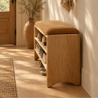 Solid Wood Shoe Bench with Ginger Corduroy Cushion – view 3