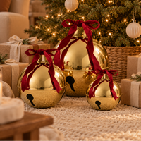 Decorative Gold Metal Holiday Bells with Red Velvet Bow – view 5
