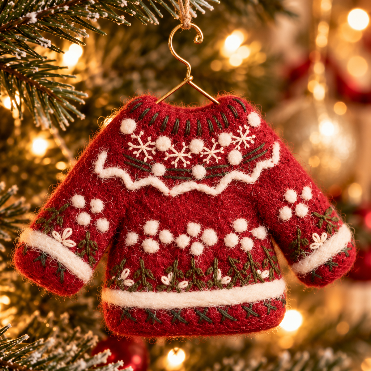 Felted Sweater Christmas Tree Ornaments – Mini Fair Isle Knit Sweaters, Red & White, Set of 4 or 8
