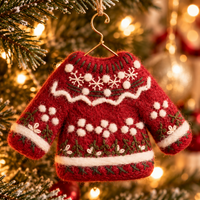 Felted Sweater Christmas Tree Ornaments – Mini Fair Isle Knit Sweaters, Red & White, Set of 4 or 8