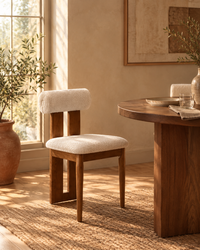 Cream Bouclé Dining Chair with Wood Frame – view 6
