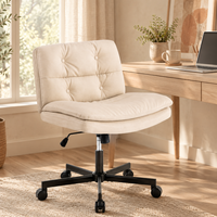 Swivel Desk Chair with Wheels Beige Faux Leather Home Office Chair – view 4