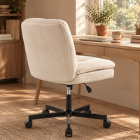 Swivel Desk Chair with Wheels Beige Faux Leather Home Office Chair – view 2