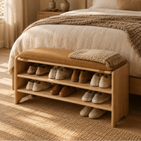 Solid Wood Shoe Bench with Ginger Corduroy Cushion – view 5