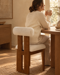 Cream Bouclé Dining Chair with Wood Frame – view 3
