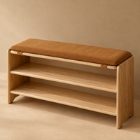 Solid Wood Shoe Bench with Ginger Corduroy Cushion – view 2