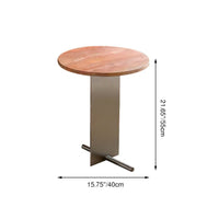 Travertine Side Table for Living Room, Round Stone End Table, Natural Beige – view 5