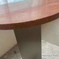 Travertine Side Table for Living Room, Round Stone End Table, Natural Beige – view 7