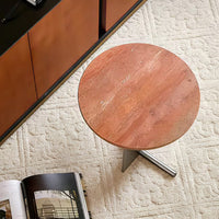 Travertine Side Table for Living Room, Round Stone End Table, Natural Beige – view 6