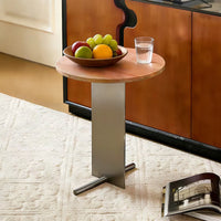 Travertine Side Table for Living Room, Round Stone End Table, Natural Beige – view 3