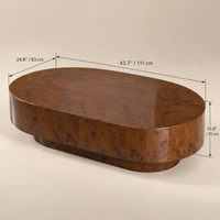 Walnut Burl Wood Oval Coffee Table 43.7" – view 2