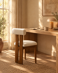 Cream Bouclé Dining Chair with Wood Frame – view 5
