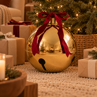 Decorative Gold Metal Holiday Bells with Red Velvet Bow – view 3