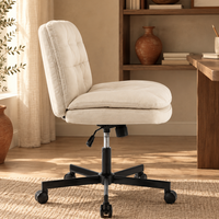 Swivel Desk Chair with Wheels Beige Faux Leather Home Office Chair – view 7