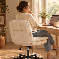 Swivel Desk Chair with Wheels Beige Faux Leather Home Office Chair – view 6