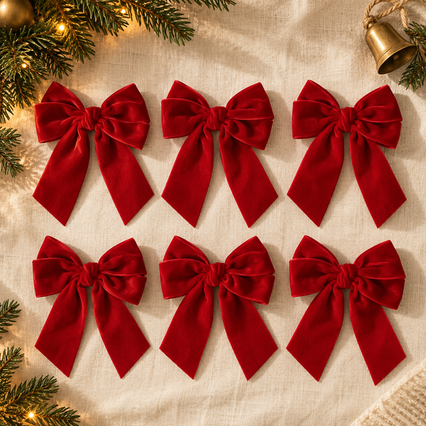 Red Velvet Christmas Bows with Wire Ties