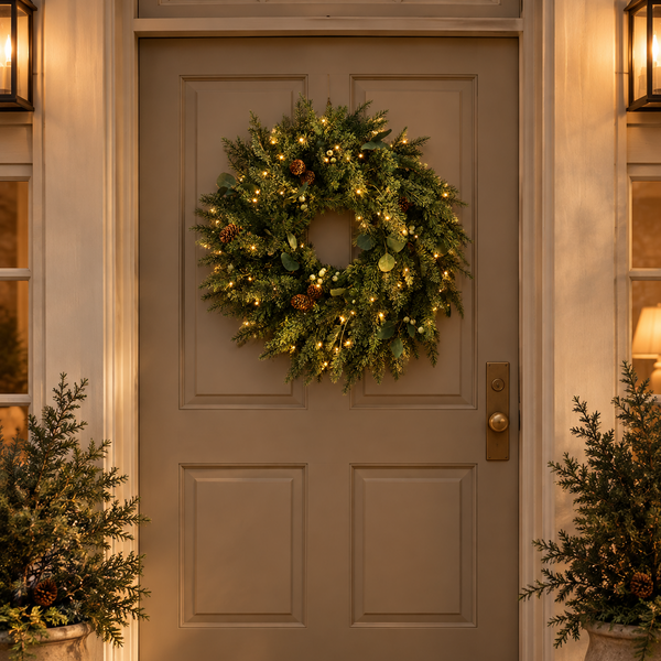 28" Pre-Lit Cordless Christmas Wreath