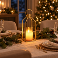 Gold Metal Candle Lanterns with LED Flameless Candles – Timer & Remote, Indoor/Outdoor Holiday Decor, 12" & 15"
