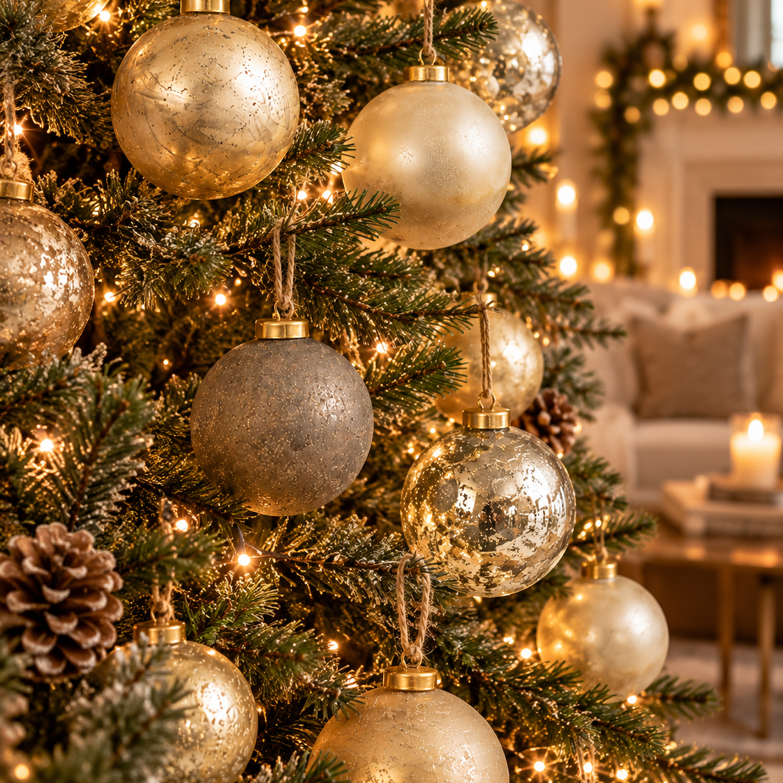 Textured Metallic Glass Ball Christmas Ornaments, Boxed Set of 6 – Gold, Silver & Grey, 3" and 4"
