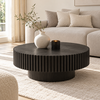 Round fluted drum coffee table 31.5 inch, black