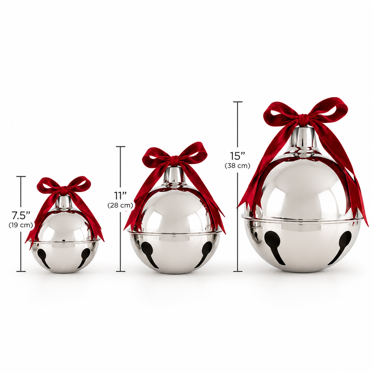 Decorative Silver Holiday Bells with Velvet Bow – Oversized Inflatable Christmas Jingle Bells