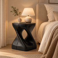 Spiral side table wood-grain texture detail, black