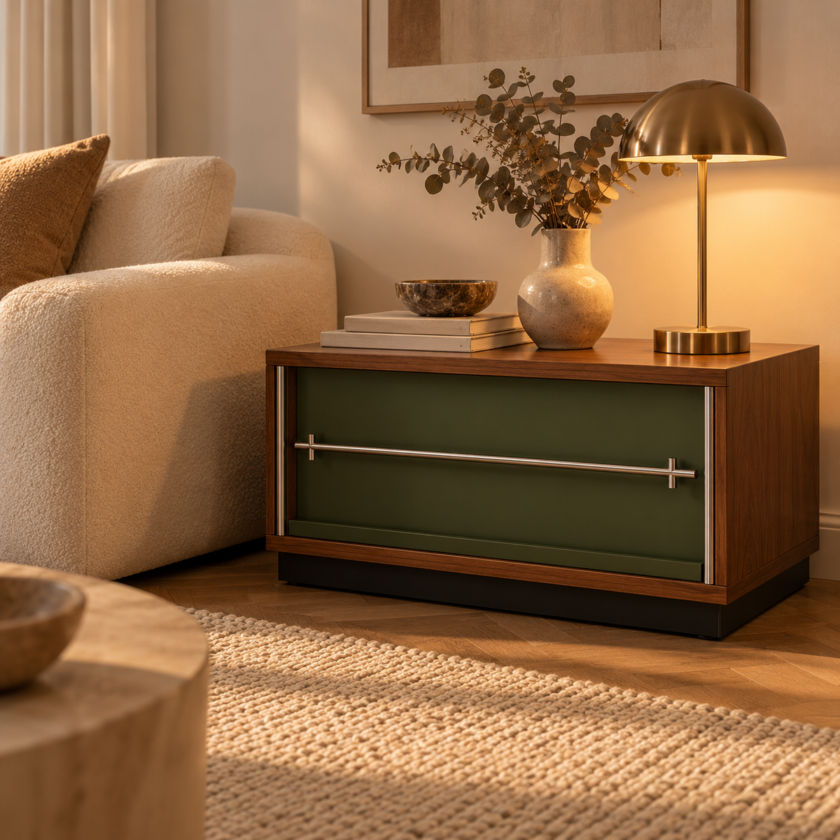 Mid-Century Modular Storage Cabinet with olive green door – view 3