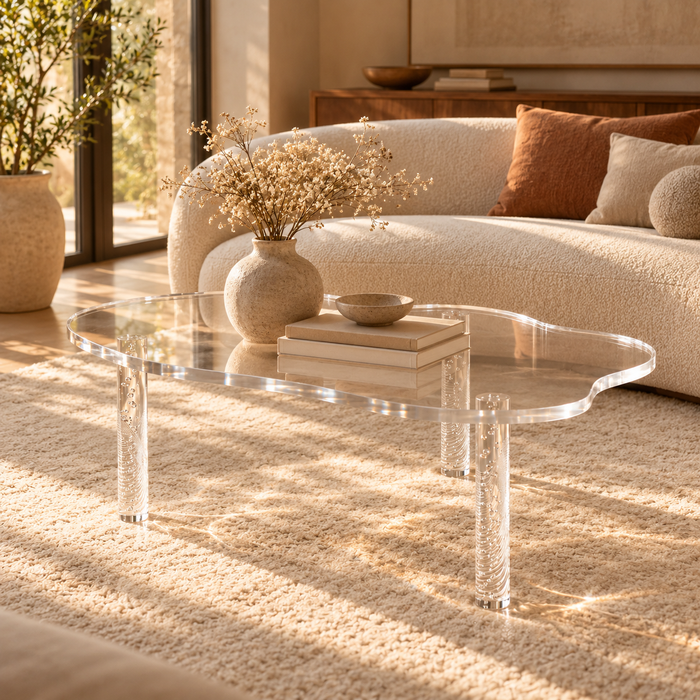 Clear Acrylic Cloud Coffee Table 39" with 3 Bubble Legs