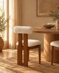 Cream Bouclé Dining Chair with Wood Frame – view 2