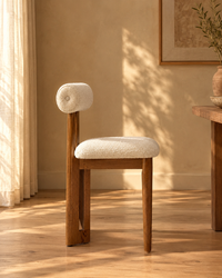 Cream Bouclé Dining Chair with Wood Frame – view 4