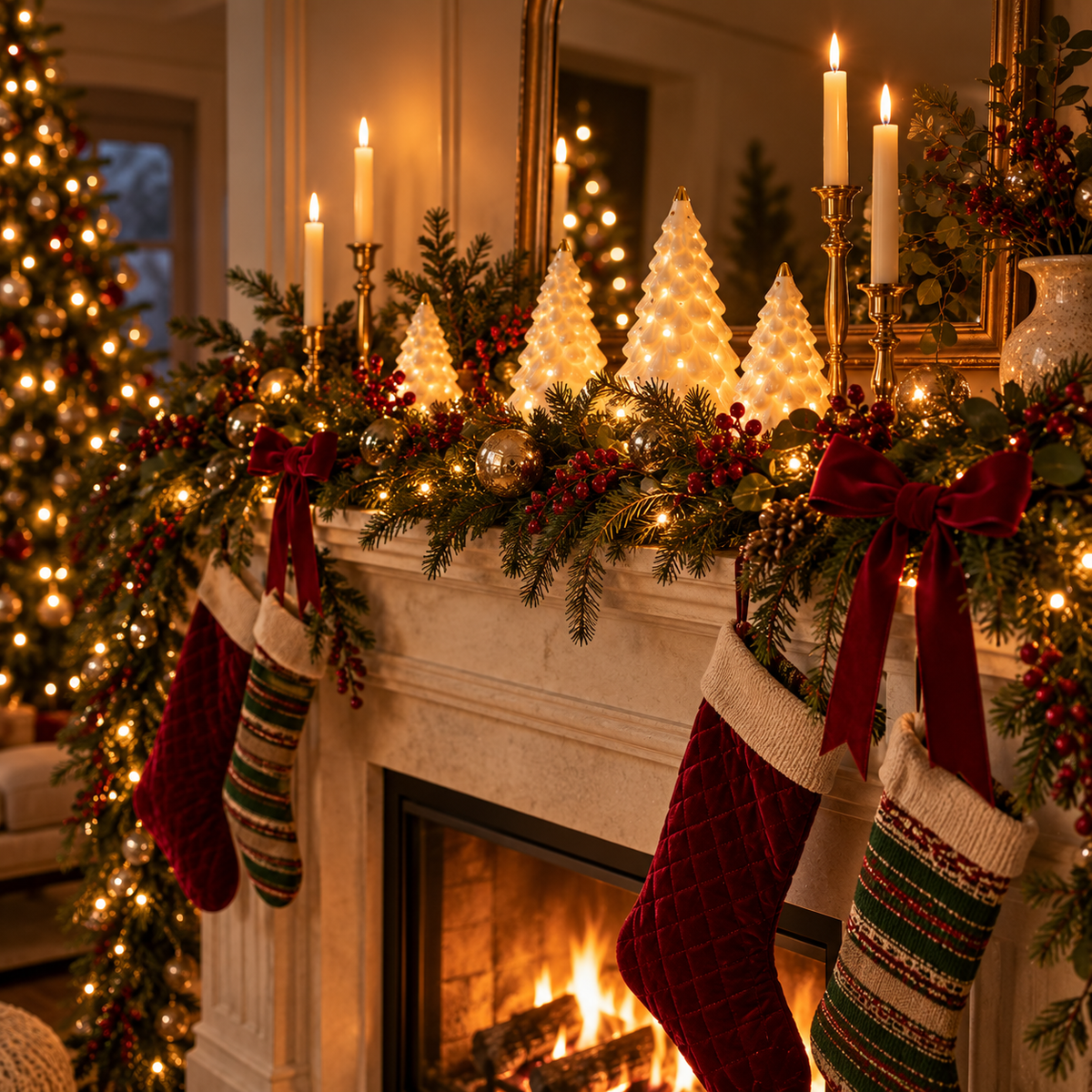 Cozy Christmas living room decorated with Halo House holiday decor